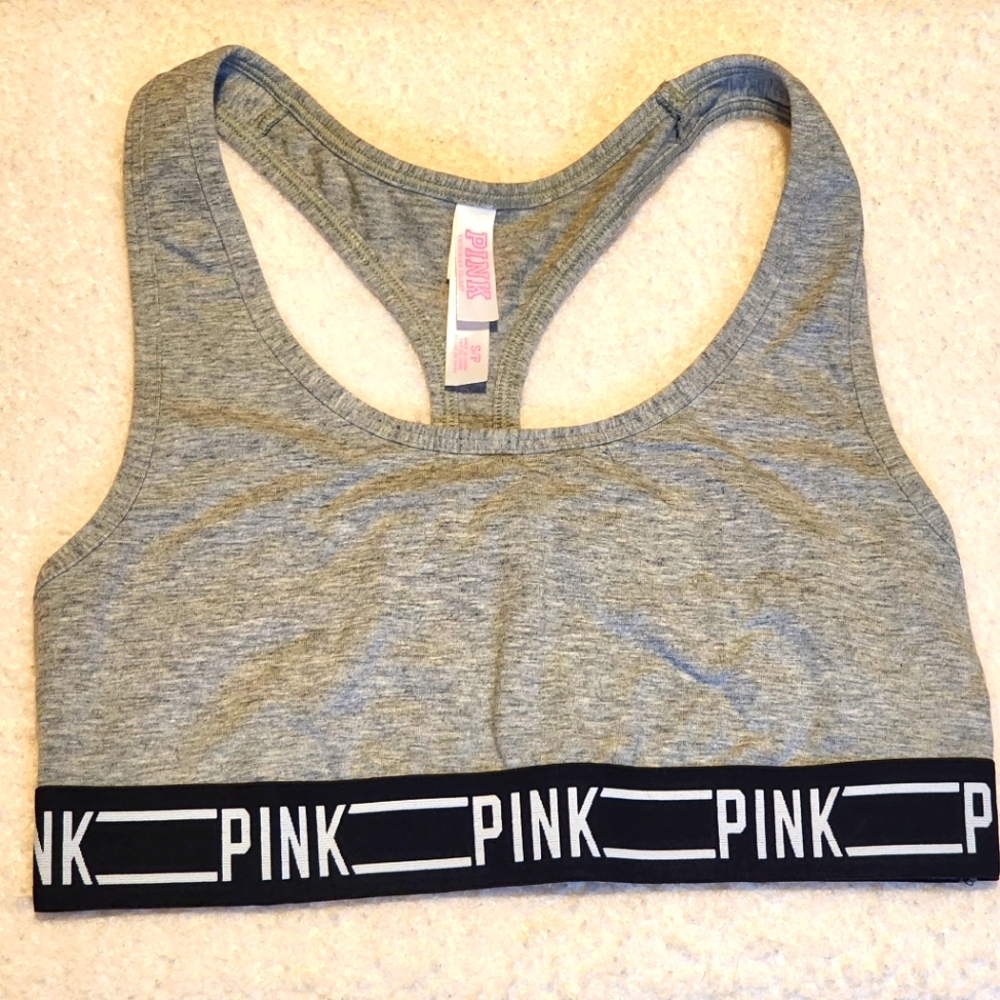 Victoria’s Secret PINK Gray Vintage Logo Band Sports Bra
